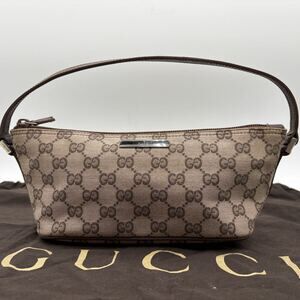 GUCCI GG Canvas Accessory Clutch Handbag Shoulder Bag Plate Tote